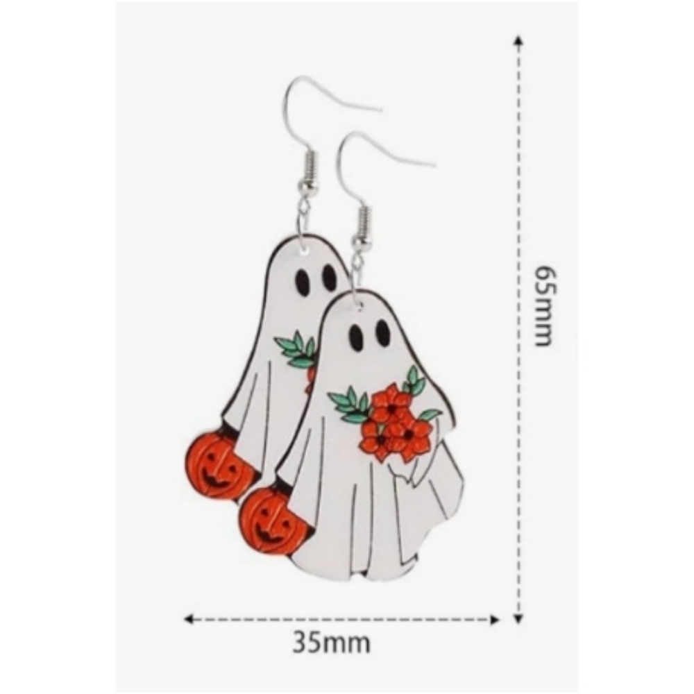 Halloween Earrings Holiday Dangle Drop Earrings Boo Ghost Pumpkin Earrings - Picture 2 of 4